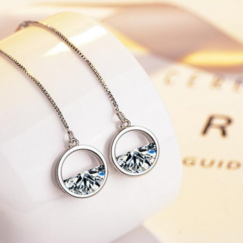 NEW Sterling Silver Diamond Water Drop Earrings T - Picture 3 of 4